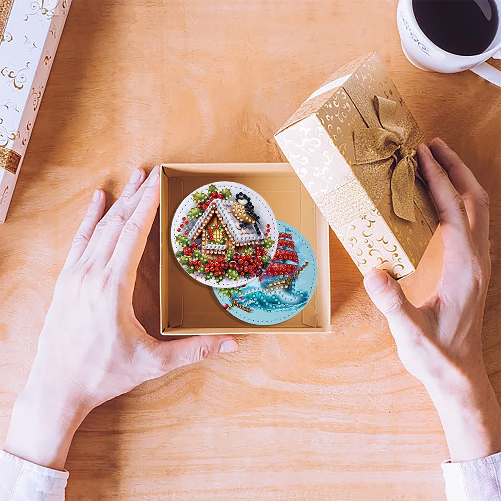 DIY Diamond Art Portable Cosmetic Mirror Diamond Painting Crafts (Sailboat)