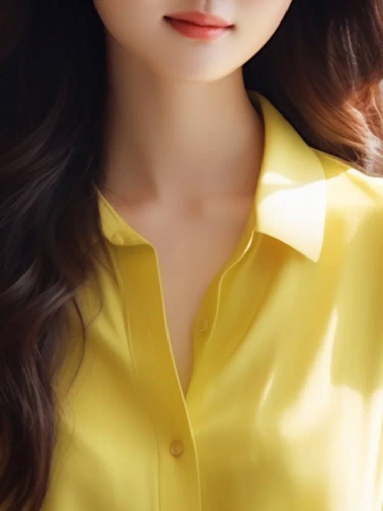 Athvotar Athvotar Sense Gentle Windy Yellow Beautiful Shirt Simple Commute Small Fashion Age-Dense Stated Set-Tite Shirt Woman