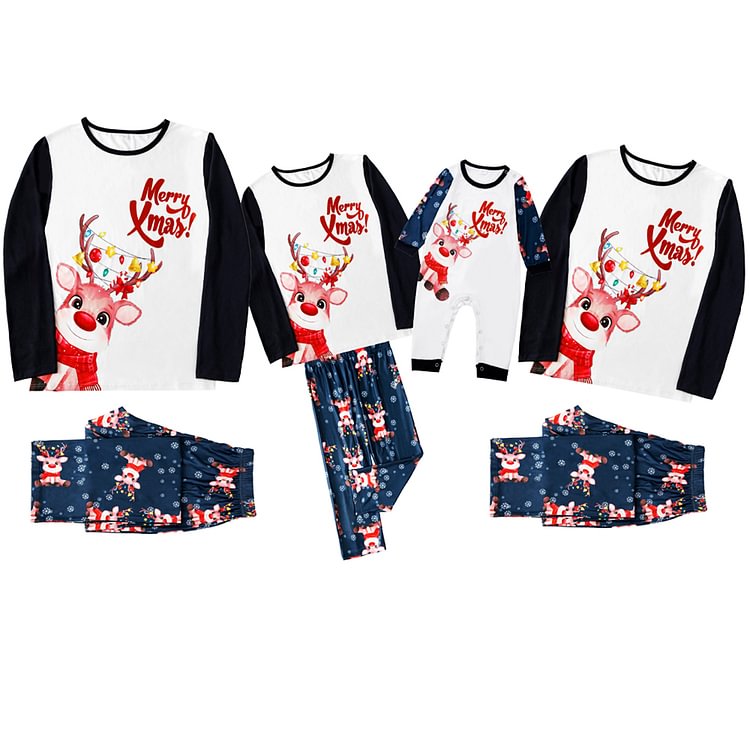 Merry Xmas! Reindeer Cartoon Print Christmas Family Matching Pajamas Sets