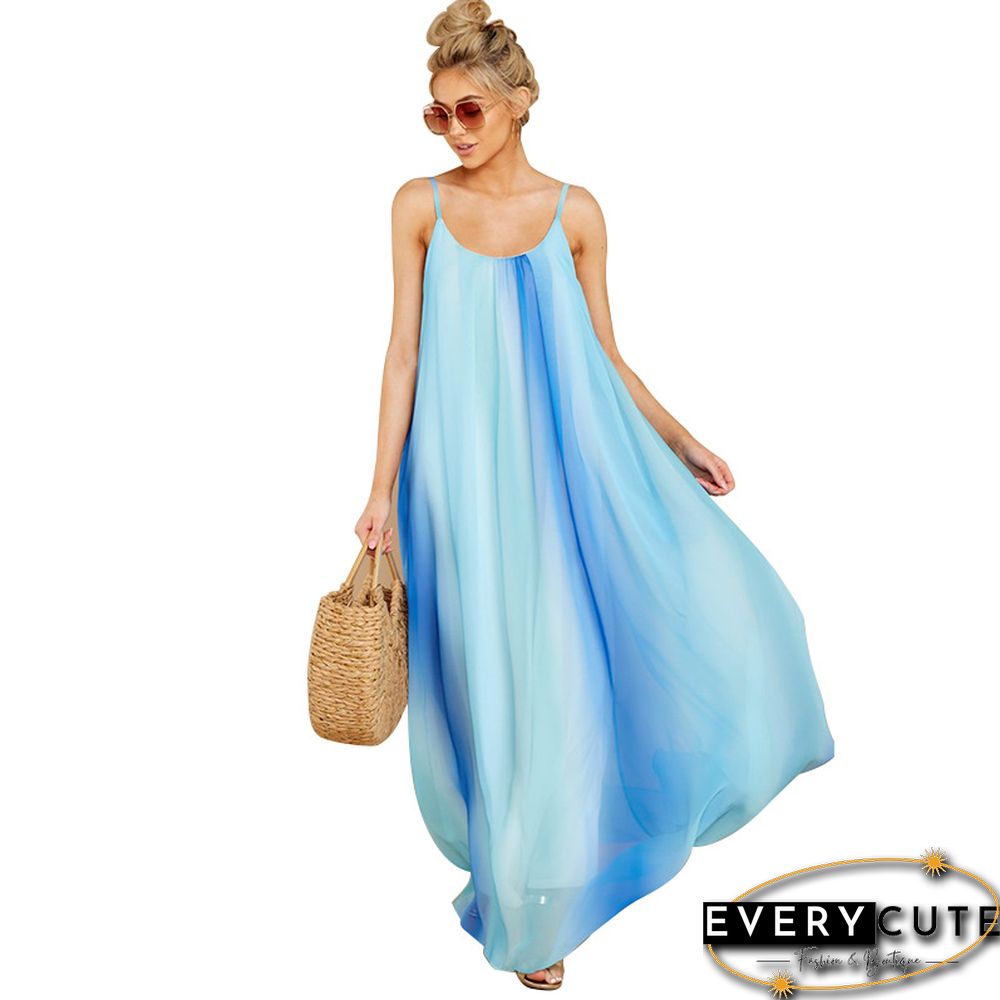 Light Blue Stripes Spaghetti Straps Maxi Beach Dress