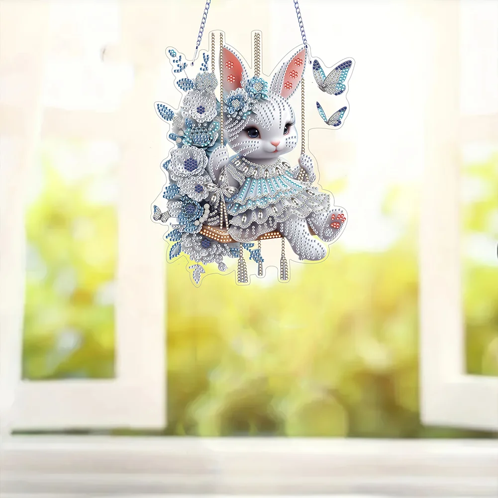 Easter Bunny Swing Diamond Art Hanging Pendant DIY Diamond Painting Dots Pendant