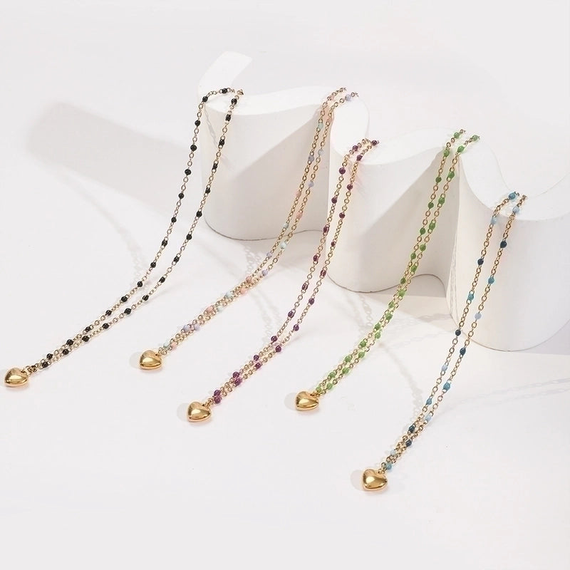 Minimalist Heart Shape Stainless Steel Titanium Steel Enamel Plating Pendant Necklace