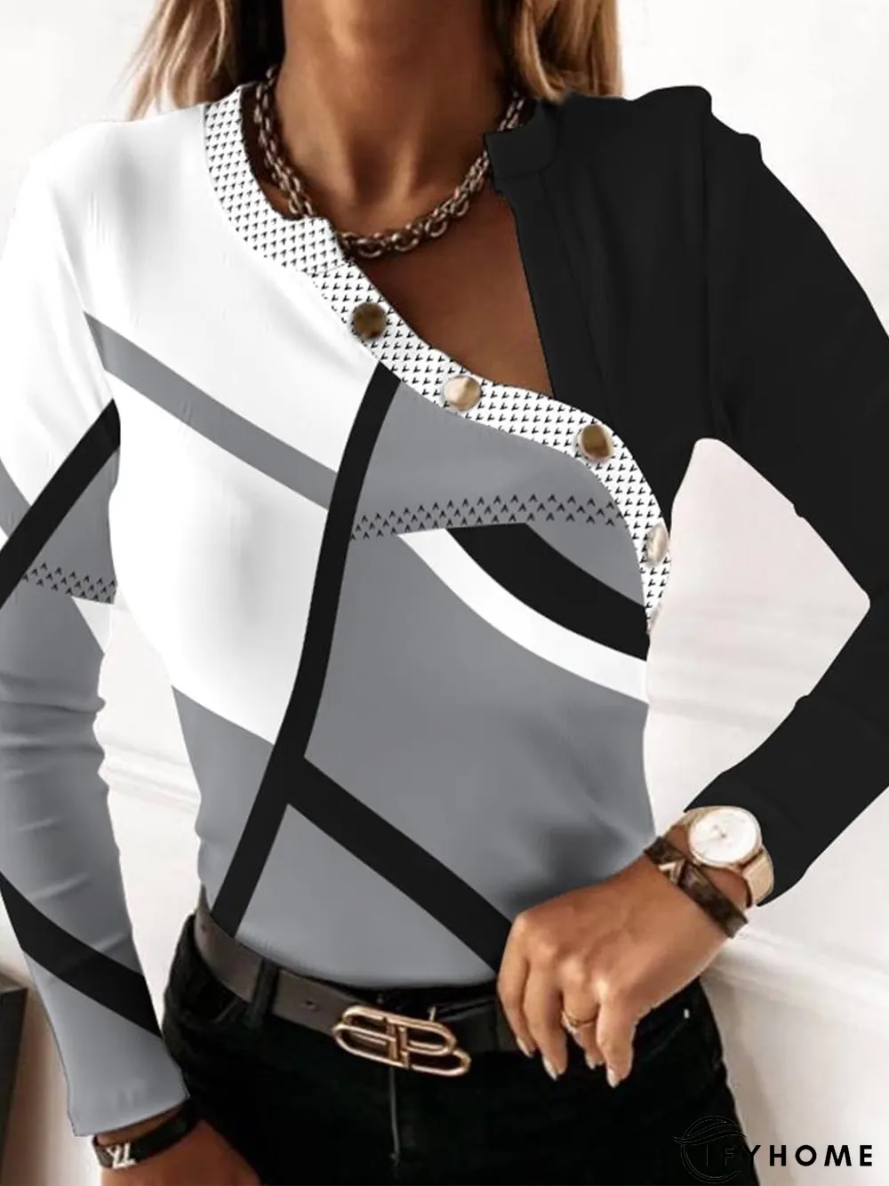 Regular Fit Asymmetrical Collar Casual T-Shirt | IFYHOME