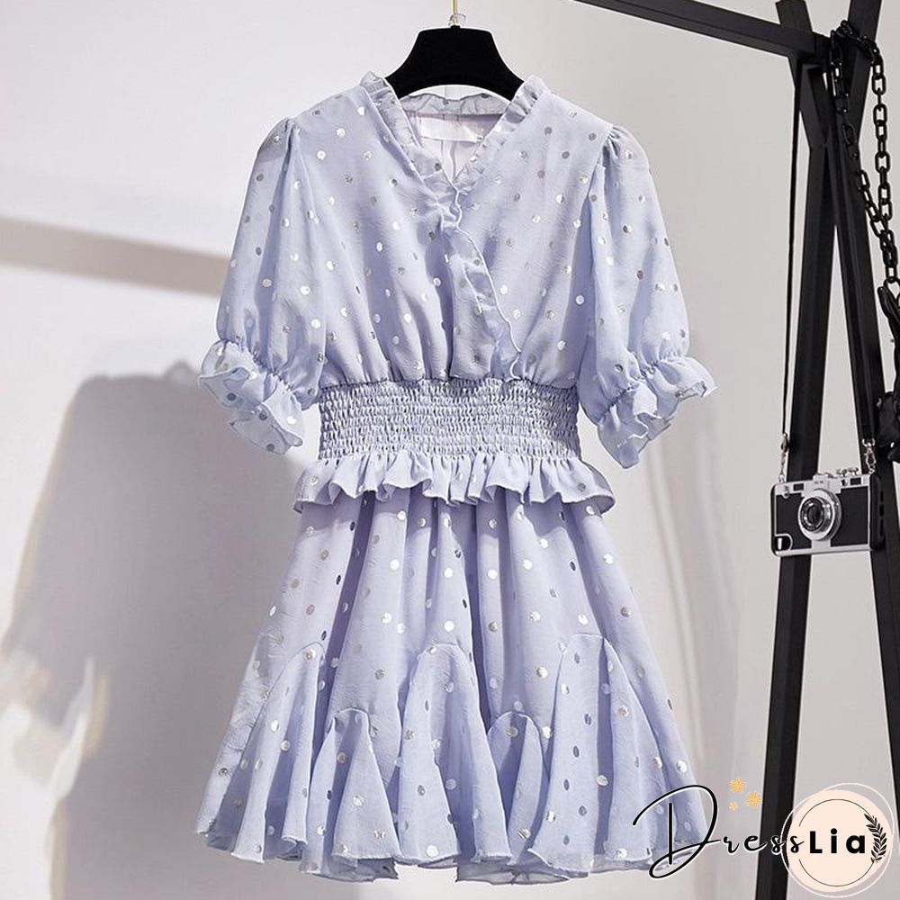 Sweety Chiffon Polka Dot Blouses+Skirt P15846