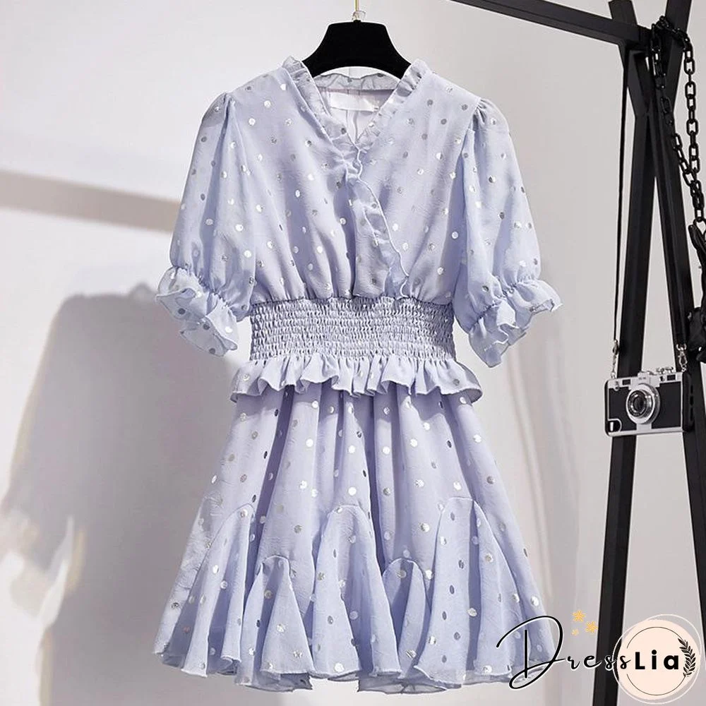 Sweety Chiffon Polka Dot Blouses+Skirt P15846