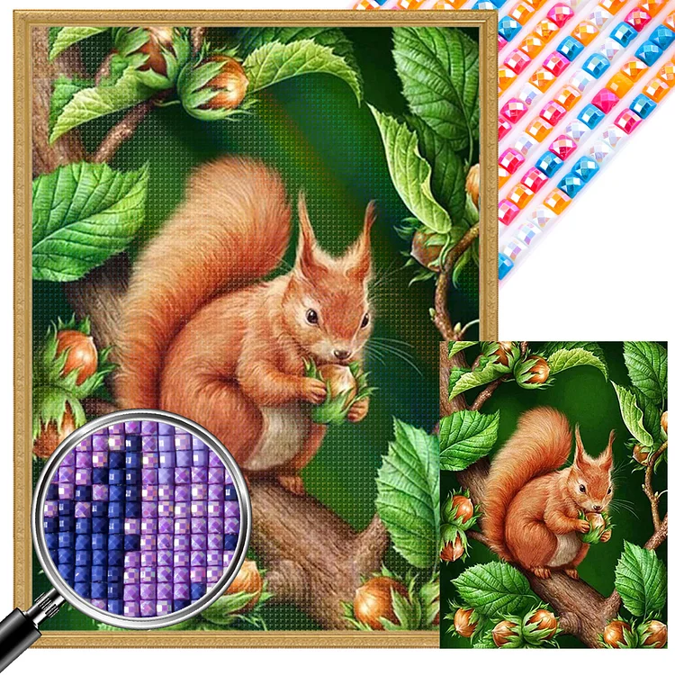 Partial AB Drill - Full Square Diamond Painting - Eating Squirrels 45*60CM