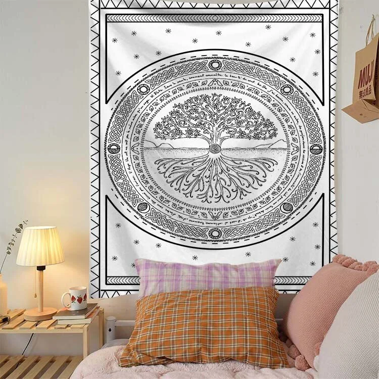Mysterious Life Tree Home Decoration Tapestry Mandala Psychedelic Scene Wall Tapestry Bohemian Decorative Sofa Blanket Yoga Mat