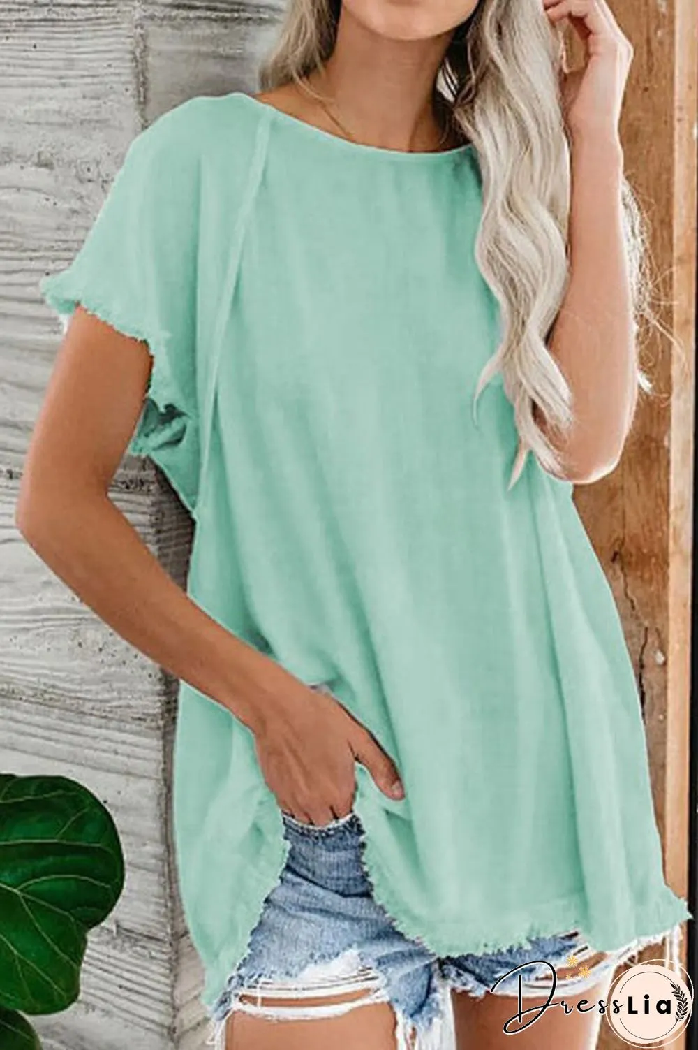 Raw Edge O Neck Short Sleeve T Shirt