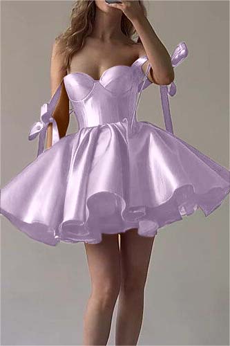 Hidais Fuchsia Satin Sweetheart Sleeveless  Short Homecoming Dress With Ruffles