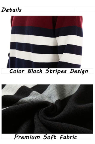 Men's Crewneck Sweater Soft Thermal Knitted Sweatshirt Color Block Striped