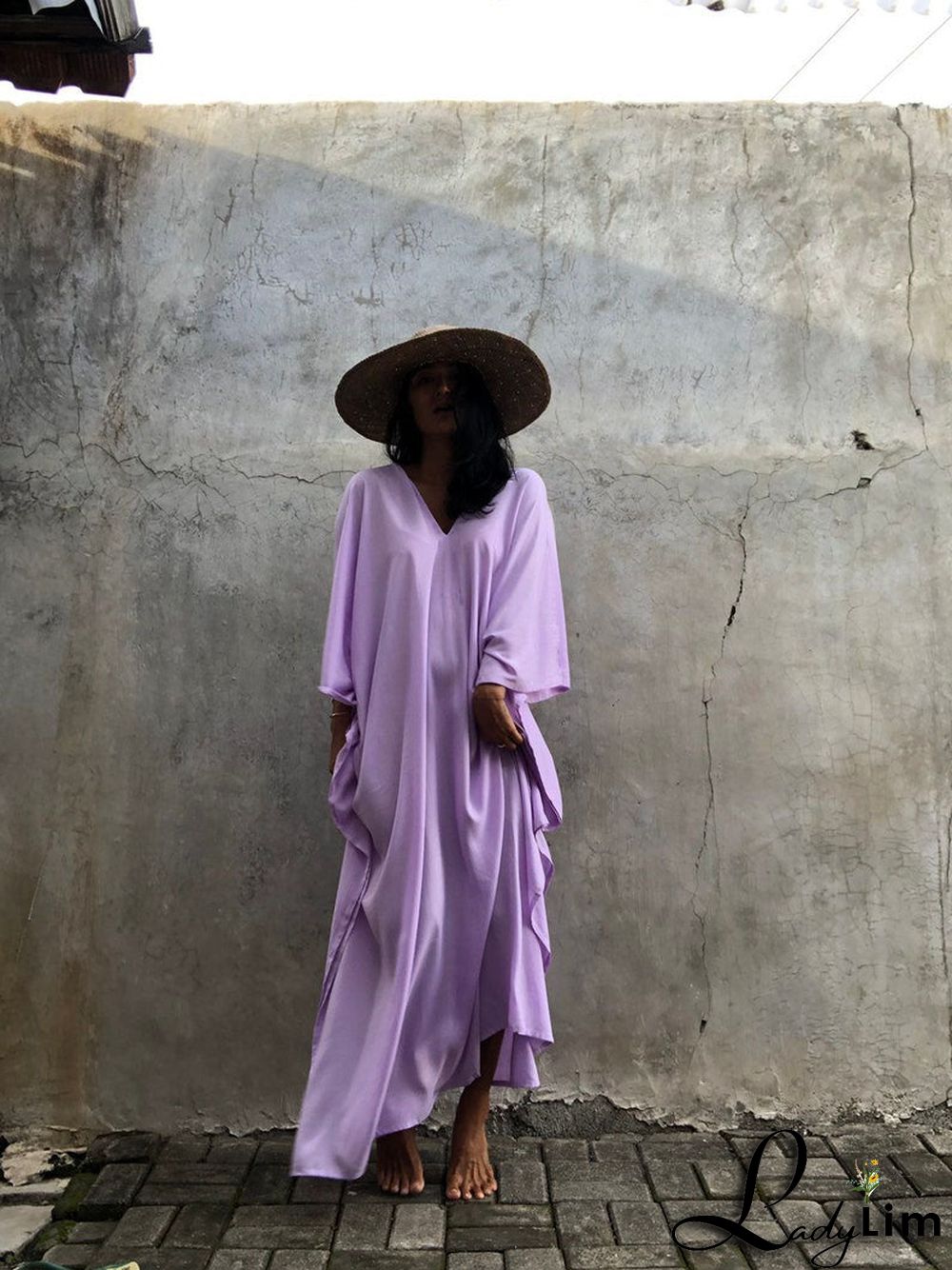 V Neck Solid Color Beach Cover Up