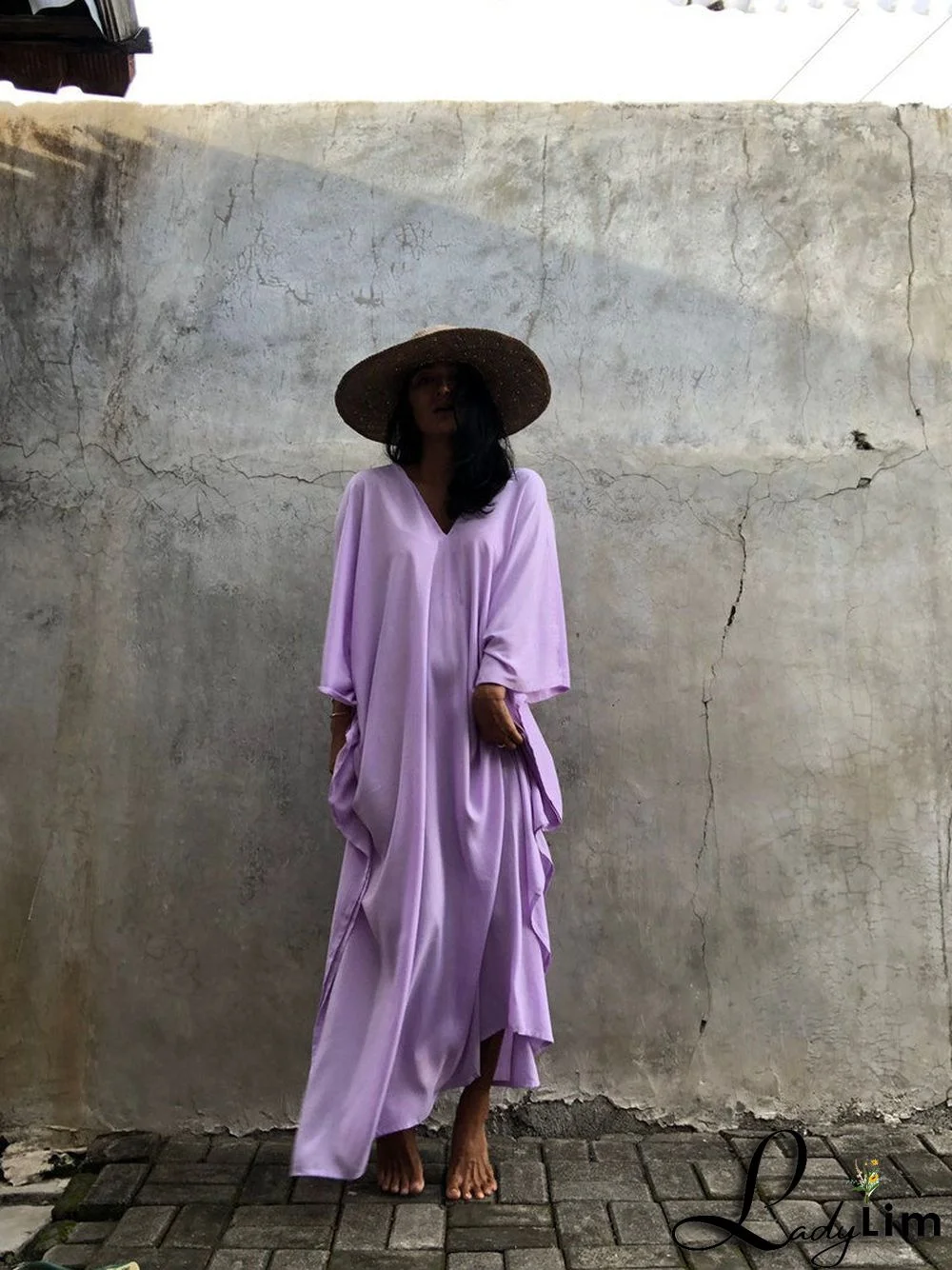 V Neck Solid Color Beach Cover Up