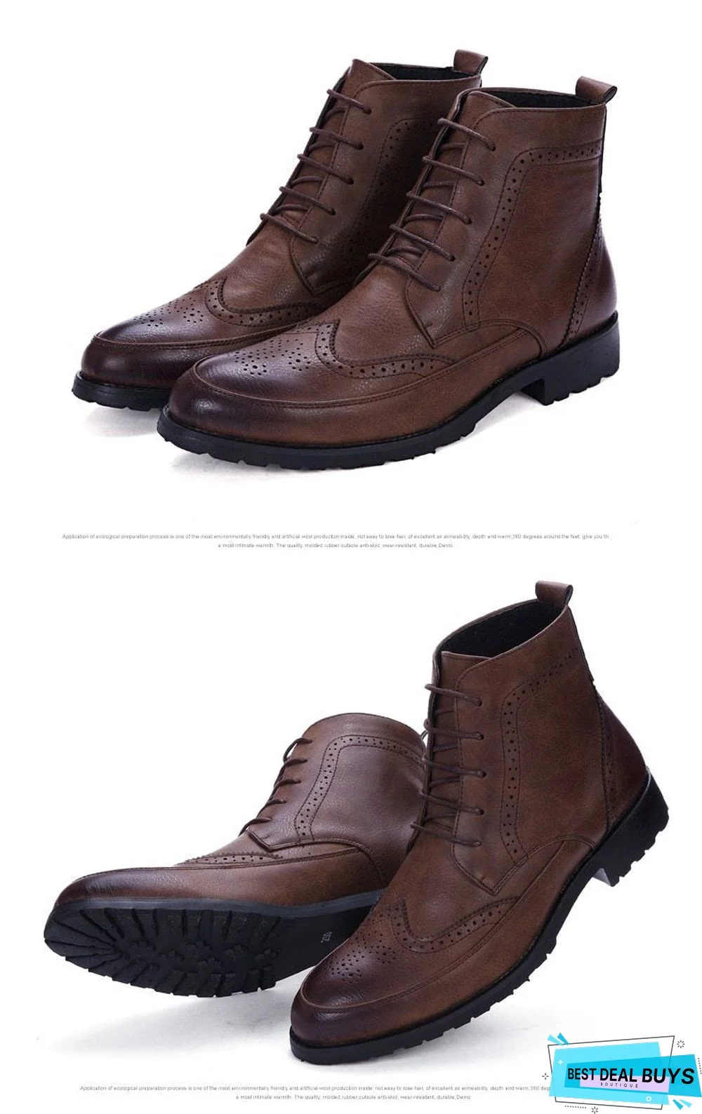 Men Pu Leather Ankle Oxford Boots British Style Male Casual Lace Up Derby Shoes Retro Carved Flower Brogue Shoes