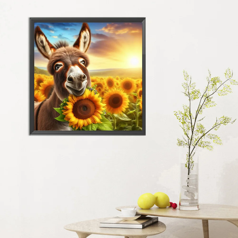 Diamond Painting - Full Round Drill - Sunflower Donkey(Canvas|30*30cm)