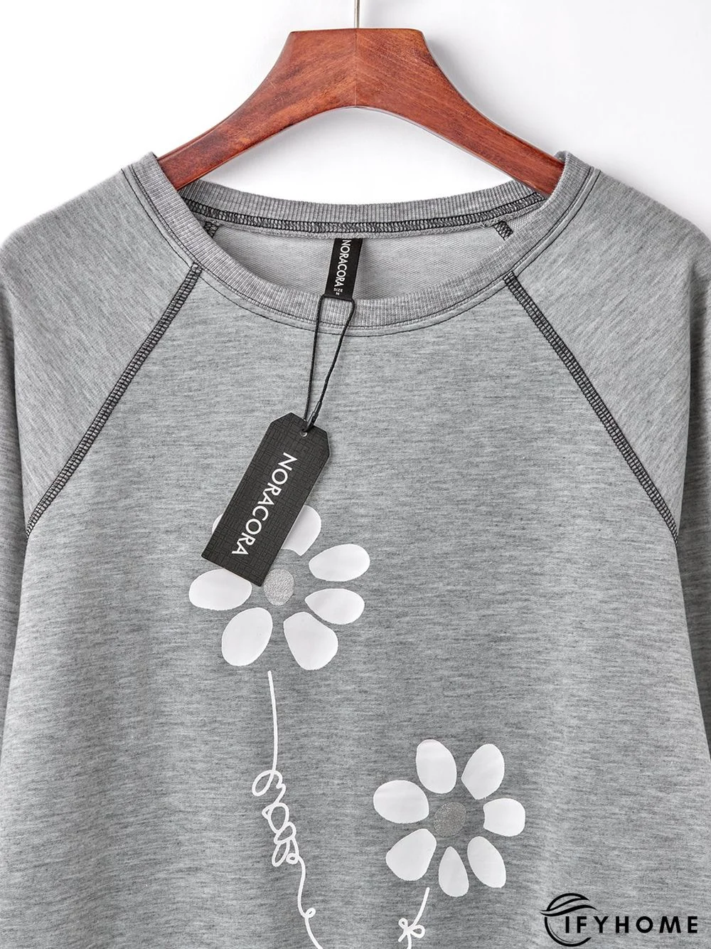 Jersey Loose Floral Crew Neck Hoodies & Sweatshirt | IFYHOME