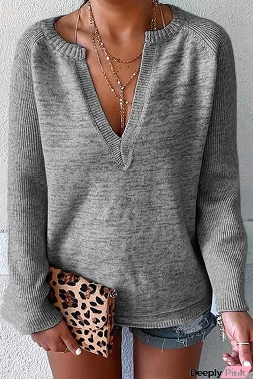 V Neck Flares Sleeve Sweater