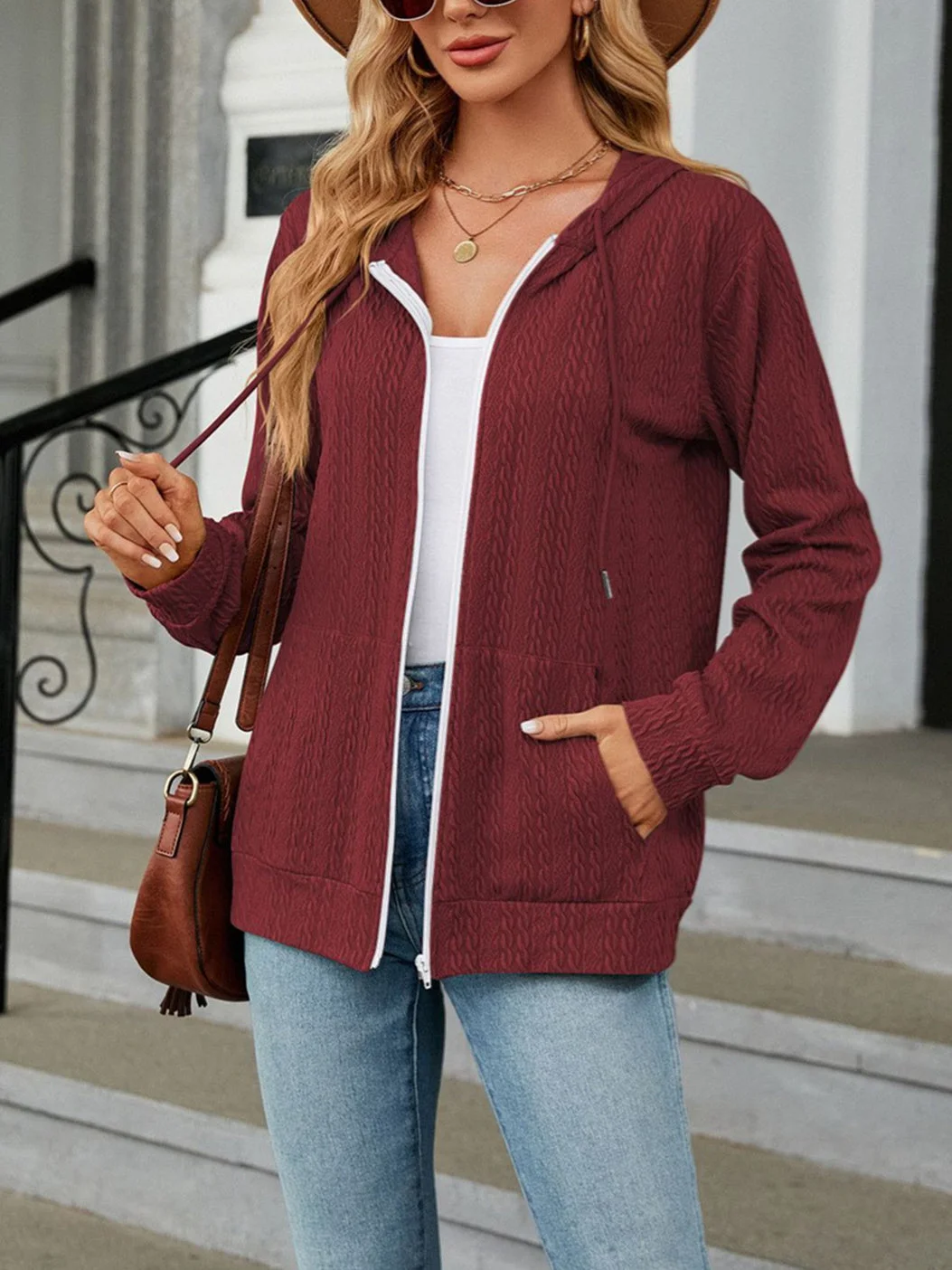Women's Solid Color Long Sleeve Loose Hooded Sweater Coat