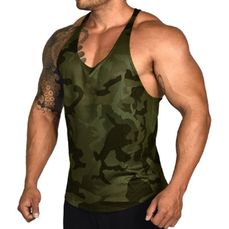 Men's Sports And Fitness Camouflage Print Vest、、URBENIE
