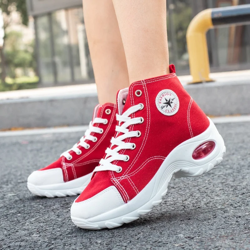 Women Platform Shoes Black Sneakers Canvas Solid High Top Vulcanized Shoes Fashion Large Size Lightweight Off White Canvas Shoes