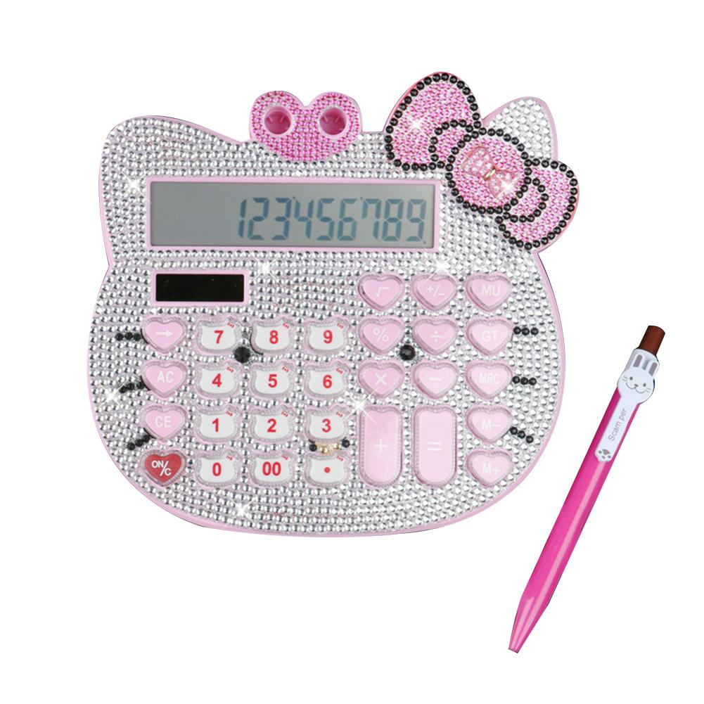 

Cute Cartoon Cat Head Rhinestone Bowknot Solar Calculator School Stationery, 501 Original