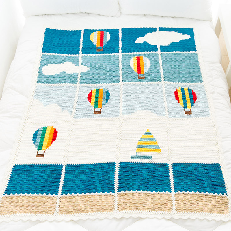 Cozy Crafts Hot Air Balloon Mosaic Crochet DIY Kit - Luxe Cotton Yarn Blanket