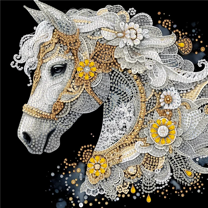 5D DIY Partial Special Shaped Drill Diamond Painting Horse Decoration 30x30cm