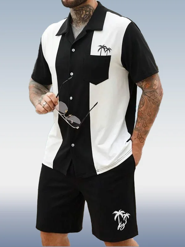 Suitmens Men's Hawaiian Print Short Sleeve Shirt Set 008