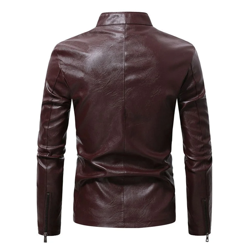 Huiketi Winter Fleece Leather Jacket Men PU Faux Warm Suede Fashion Stand Collar Casual Solid Motorcycle Leather Jackets Coat Men