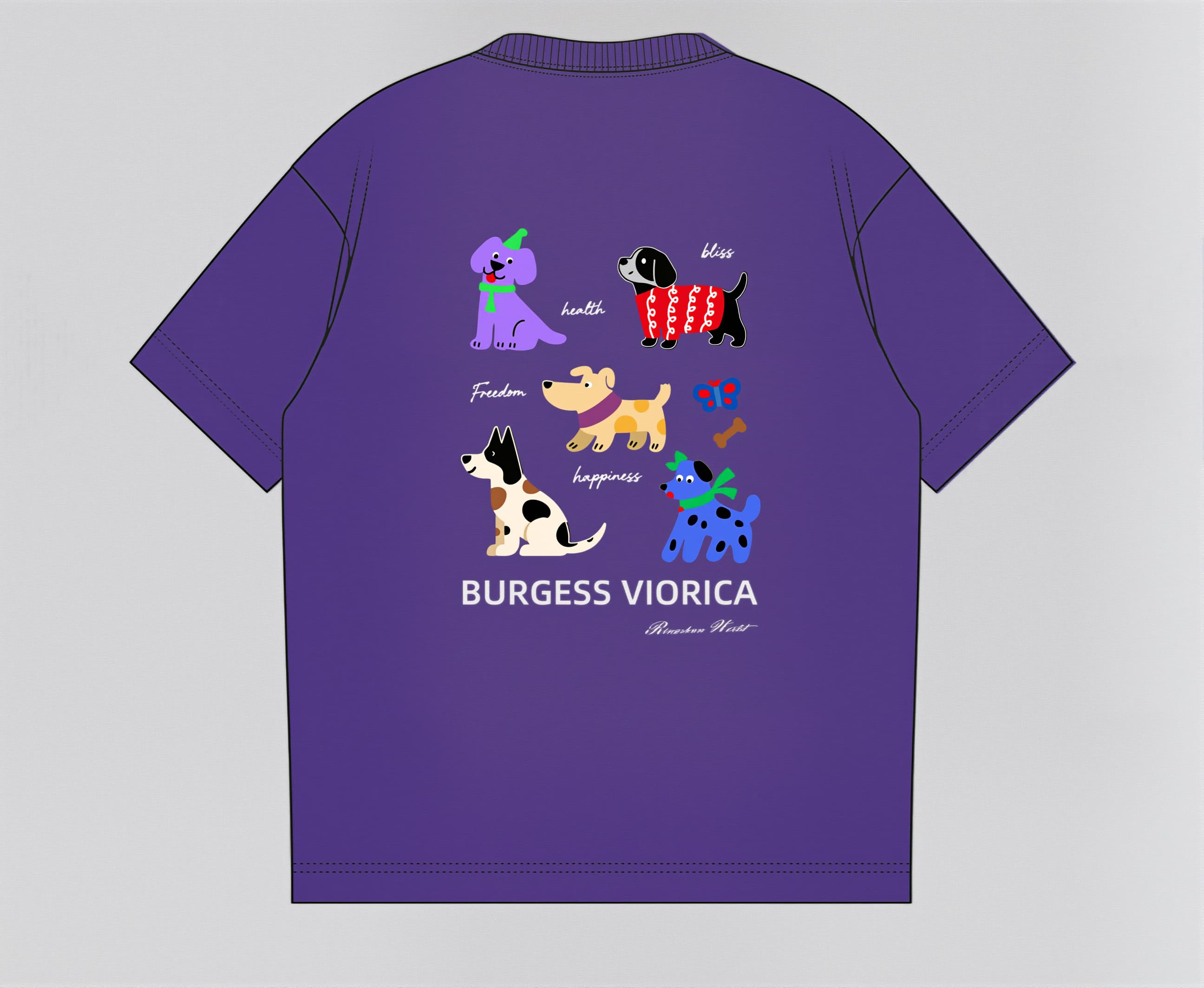 Selected 100% Cotton T - Shirt with Embroidered Glowing Dog King Pattern