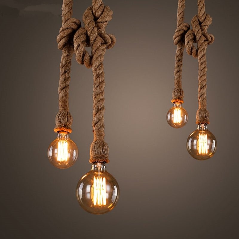 Hemp Rope Pendant Lights Vintage Retro Loft Industrial Hanging Lamp for Living Room Kitchen Home Light Fixtures Decor Luminaire