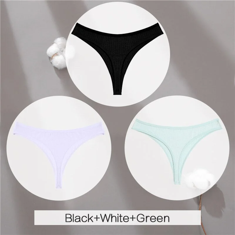 FINETOO Cotton Thongs Women 3Pcs/set Soft T-back Underpants S-XL Ladies G-string Underwear Low Waist Cotton Panty Lingerie New