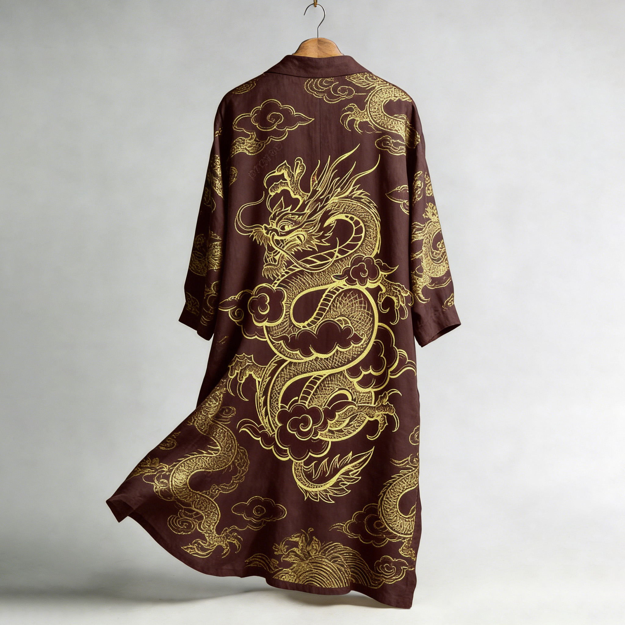 Men's Retro Dragon Art Pattern Linen Blend Kimono  artssus