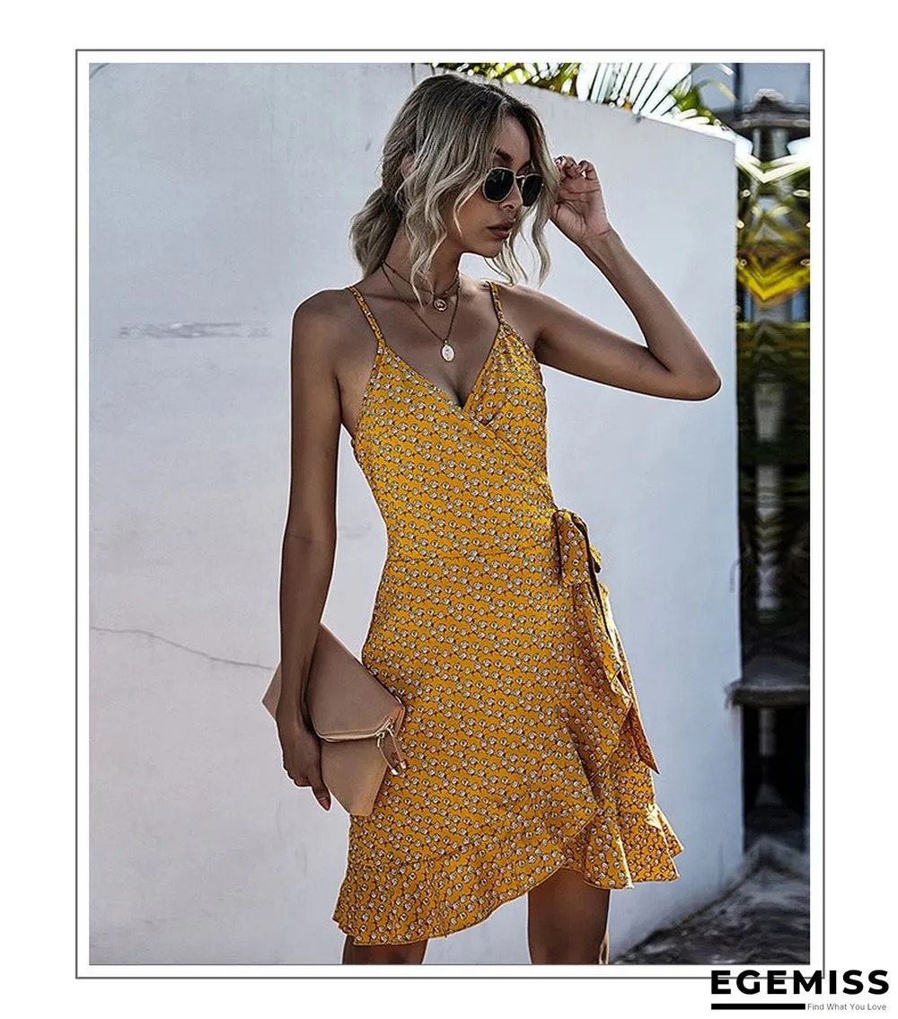 Summer Printing Irregular Ruffled Suspenders Dress Women | EGEMISS