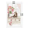 11CT Pink Flower Cat - Stamped Cross Stitch 35*20cm/13.78*7.87in