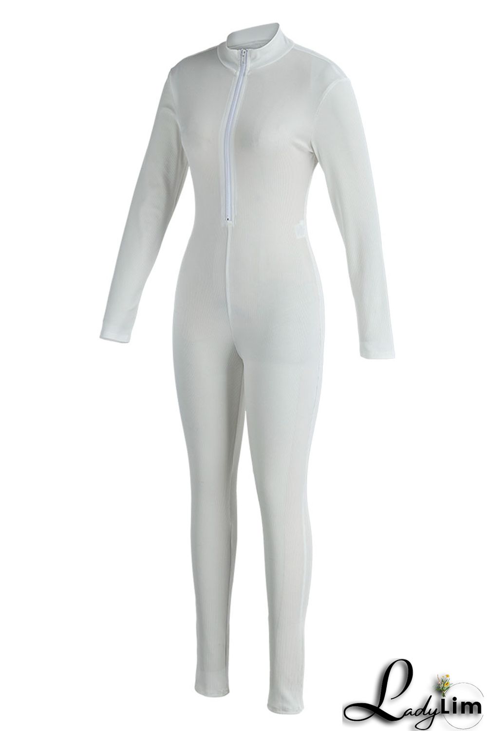 Blue Casual Sportswear Solid Patchwork Zipper Collar Regular Jumpsuits