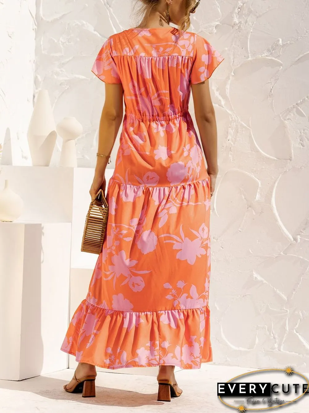 V-neck Floral Print Maxi Dress P16236