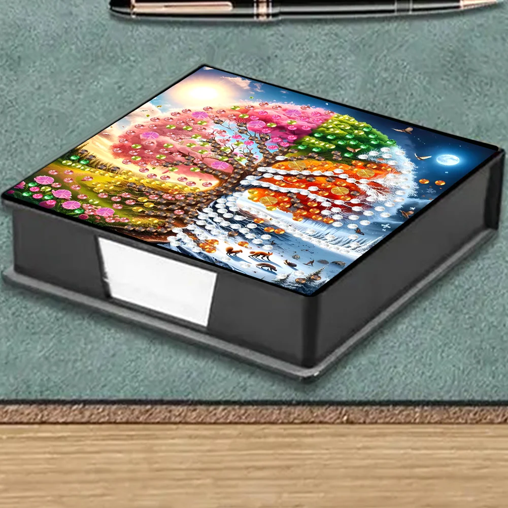 PU Tree Diamond Painting Notecard Box with Papers for DIY Art Craft