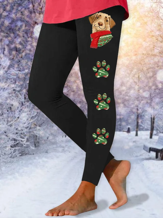 Women's Christmas Dog Print Leggings.