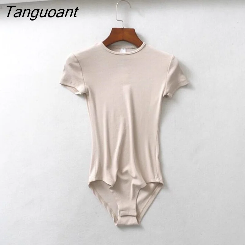 Tanguoant colors 2019 New Sexy O neck Short sleeve Jersey Bodysuit Woman Tight Short Jumpsuit Slim fit Rompers Playsuits High Street