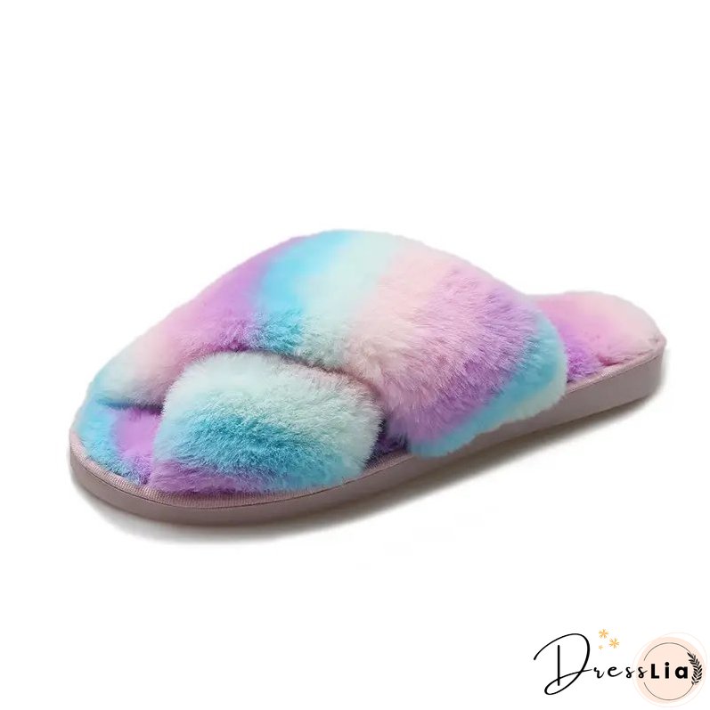 Paziye Colorful Plush Cross Plush Slippers