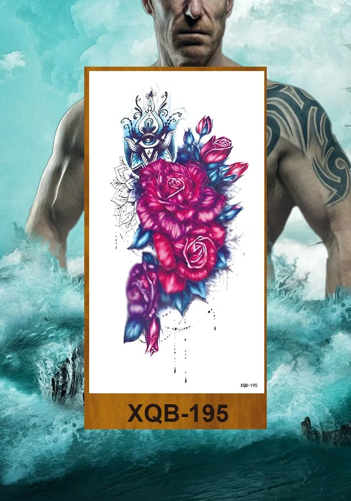 Temporary Tattoos Stickers Women Girls Arm Waist Buttocks Chest Art Fake Tatoo Sexy Flower Bush Peony Rose Lily Body Face Jewels