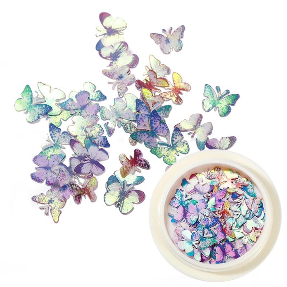 50Pcs/Box 3D Butterfly Pattern Colorful Laser Nail Flakes Sequin Mirror Shiny Paillette Flower Nail Art Decoration DIY Manicure
