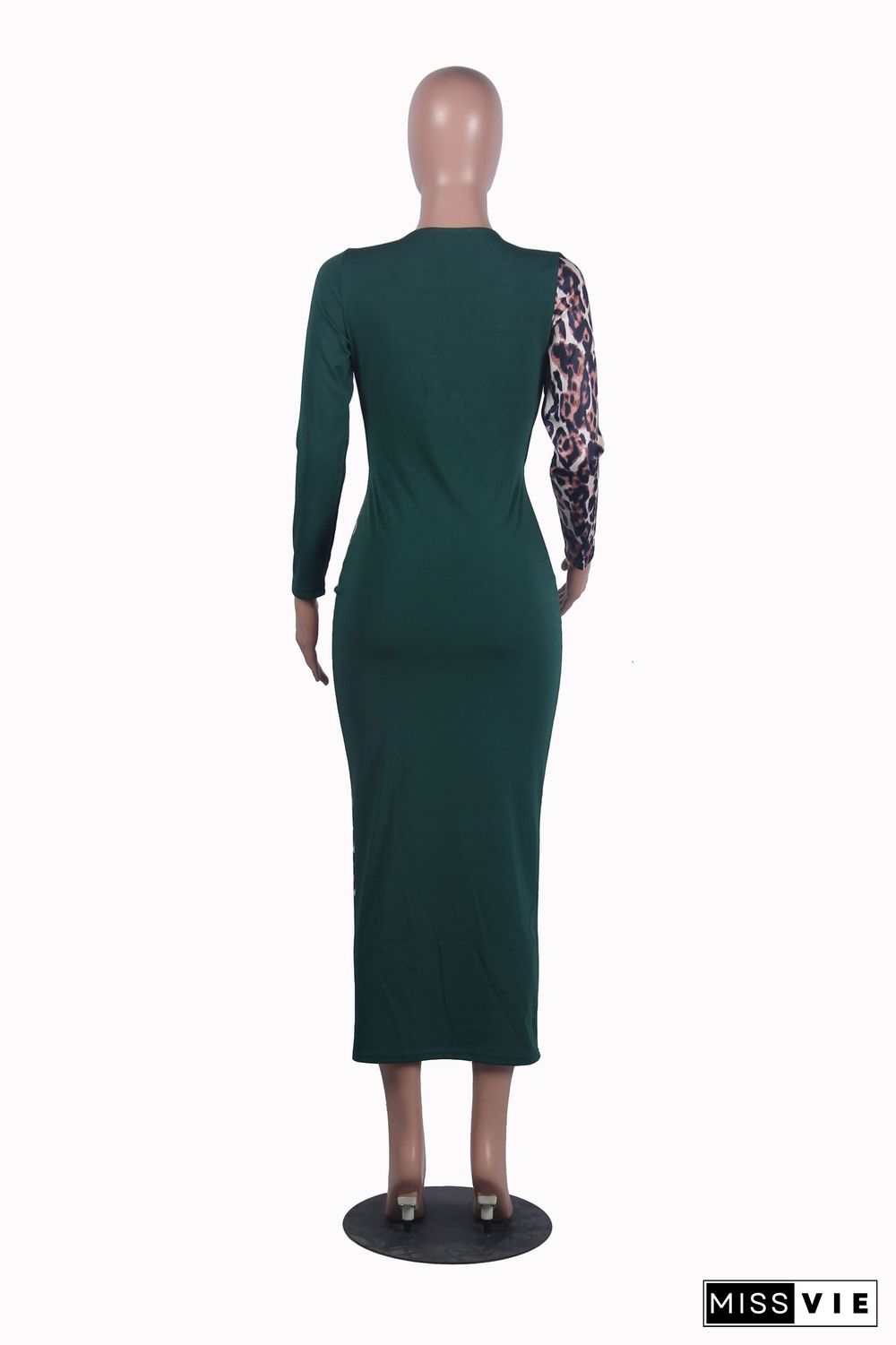 Leopard Patchwork Long Sleeve Cut Out Sexy Dresses