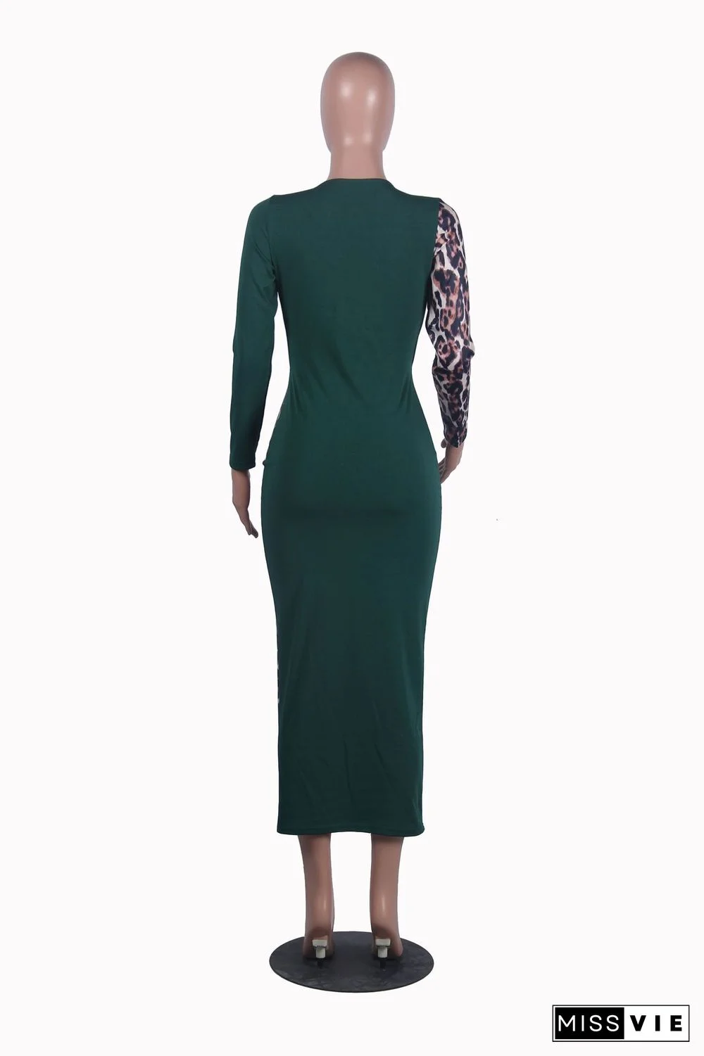 Leopard Patchwork Long Sleeve Cut Out Sexy Dresses