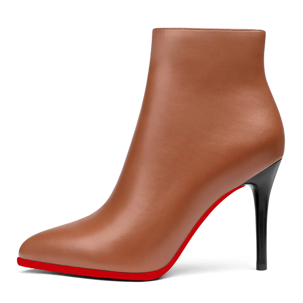 90mm Women's Ankle Boots Closed Pointed Toe Stilettos Red Bottoms Booties-vocosishoes