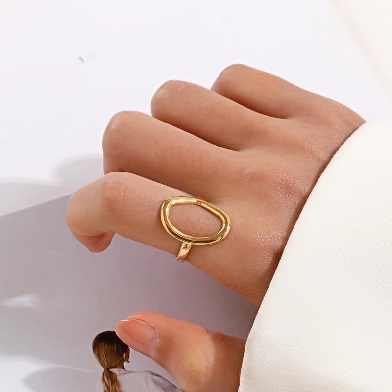 304 Stainless Steel 18K Gold Plated Minimalist Plating Oval Open Rings