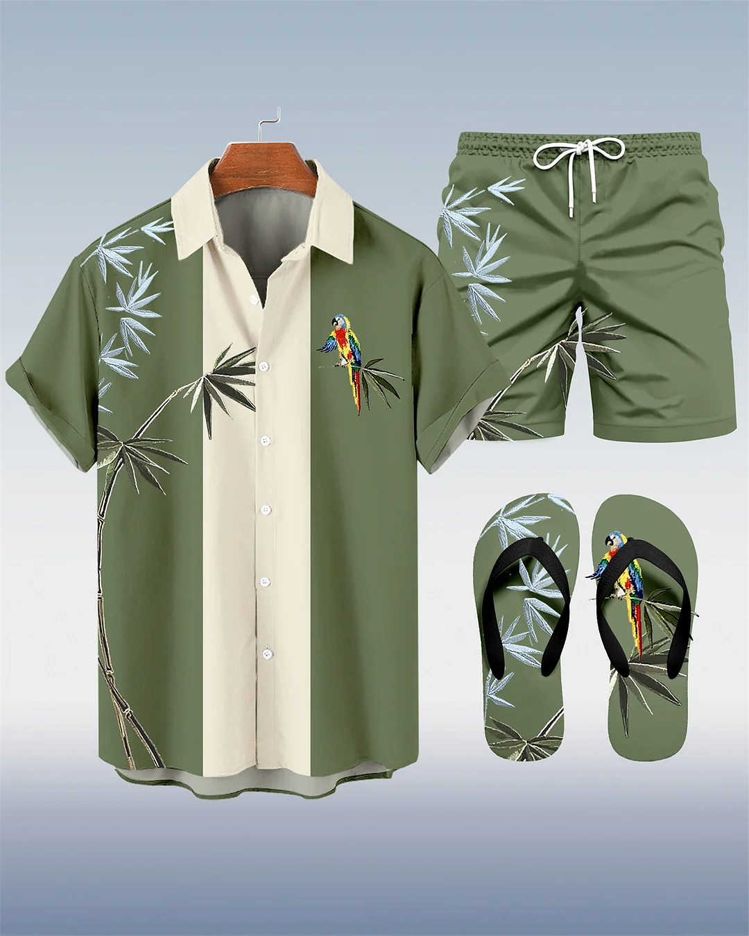 Men's Hawaii Vacations Print Shirt Three-Piece Set 053