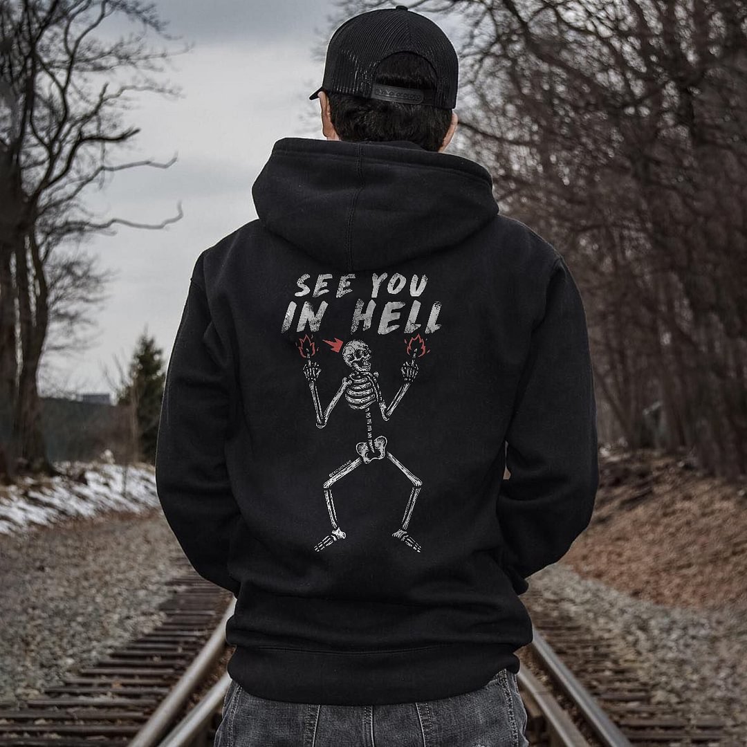 UPRANDY Skeleton See You In Hell Men's Hoodie -  UPRANDY