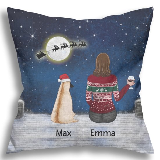 Christmas Night With Dog Pillow Cover