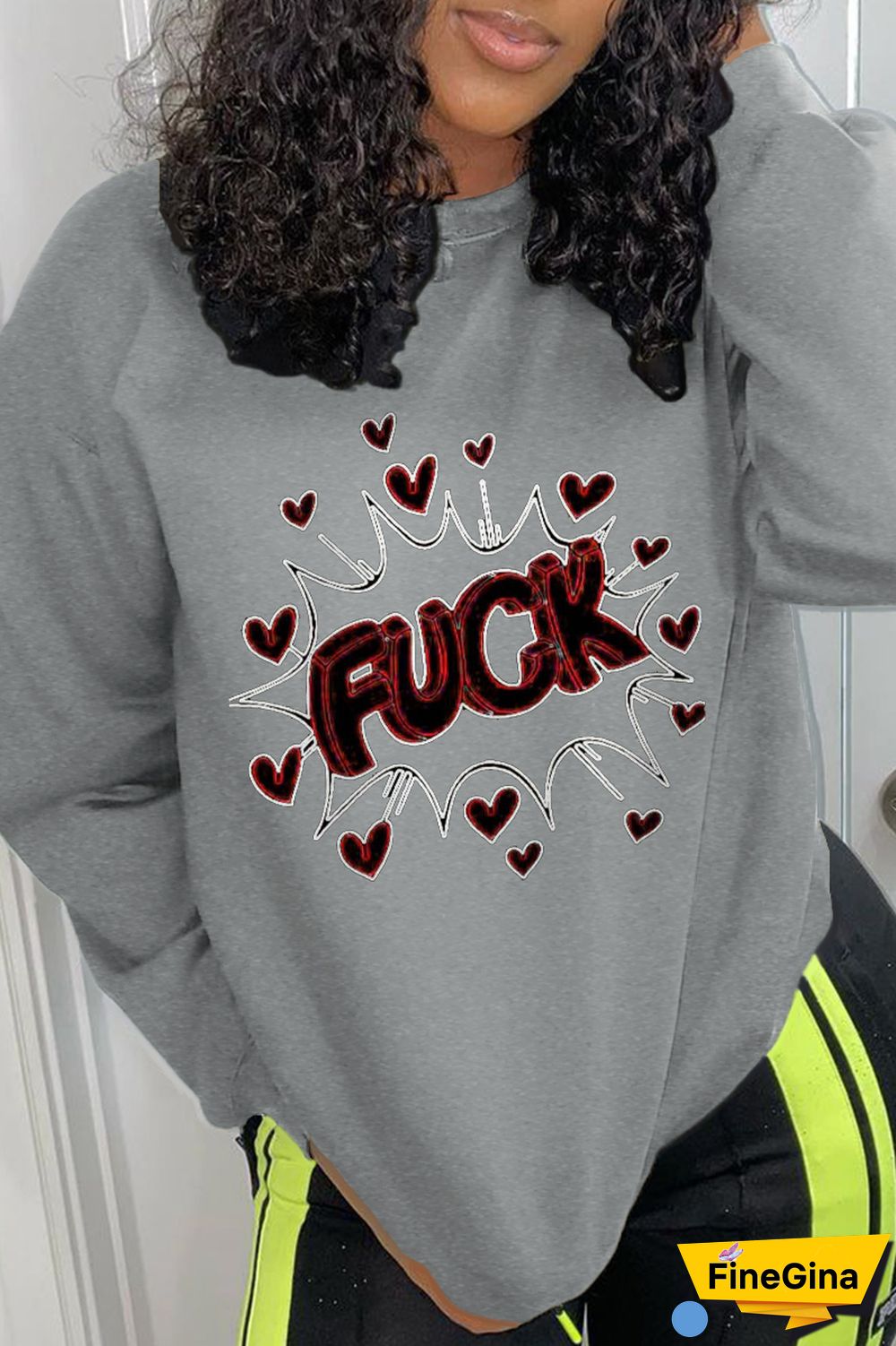 Blue Street Print Letter O Neck Tops